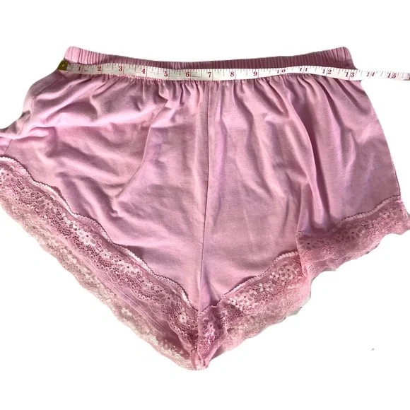 ROMWE Pink Lace-Trim Soft Comfy Pajama Shorts - Picture 4 of 8